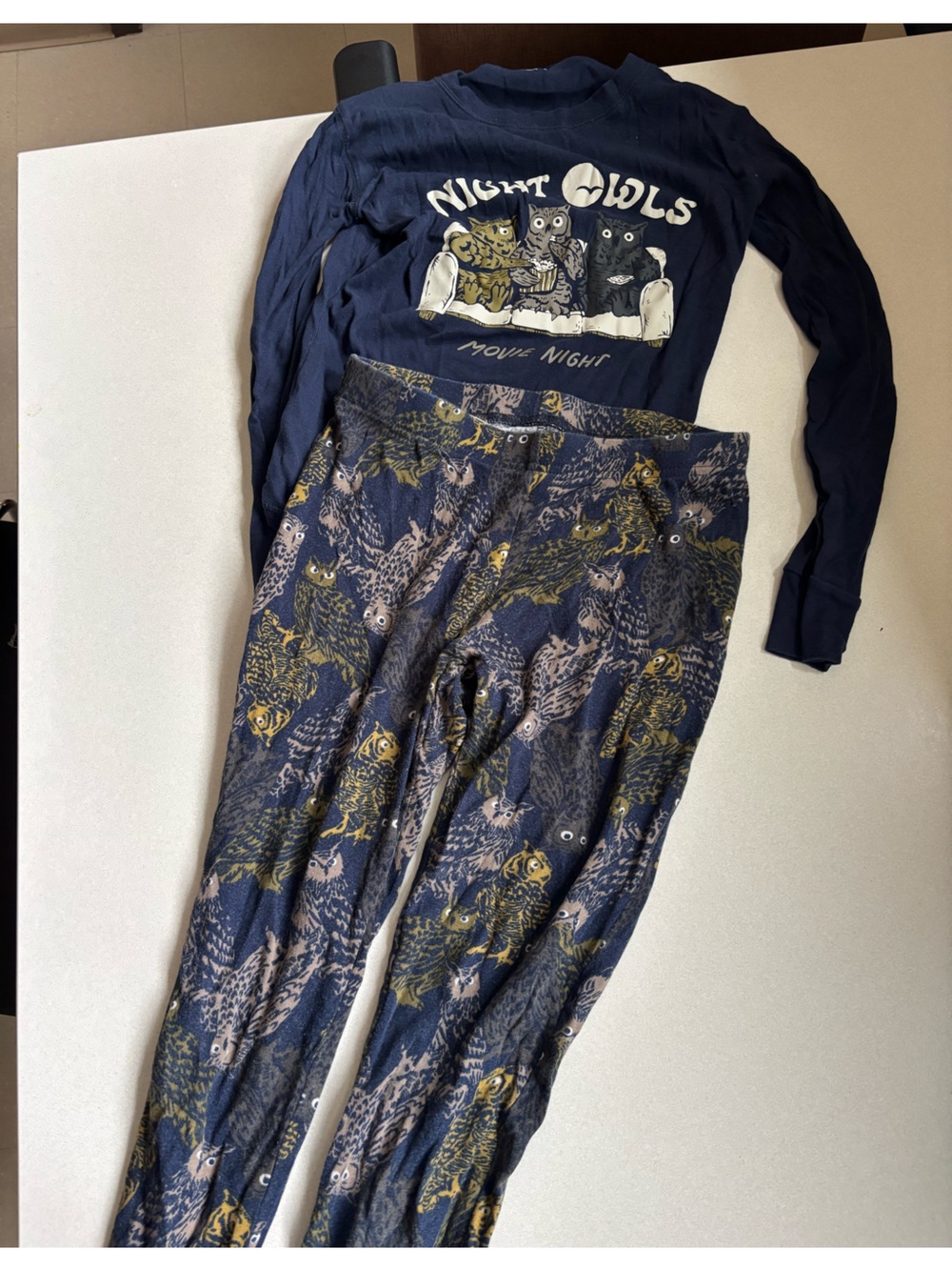 Old Navy Navy Blue Night Owls Kids Pajama Set size 12 xl